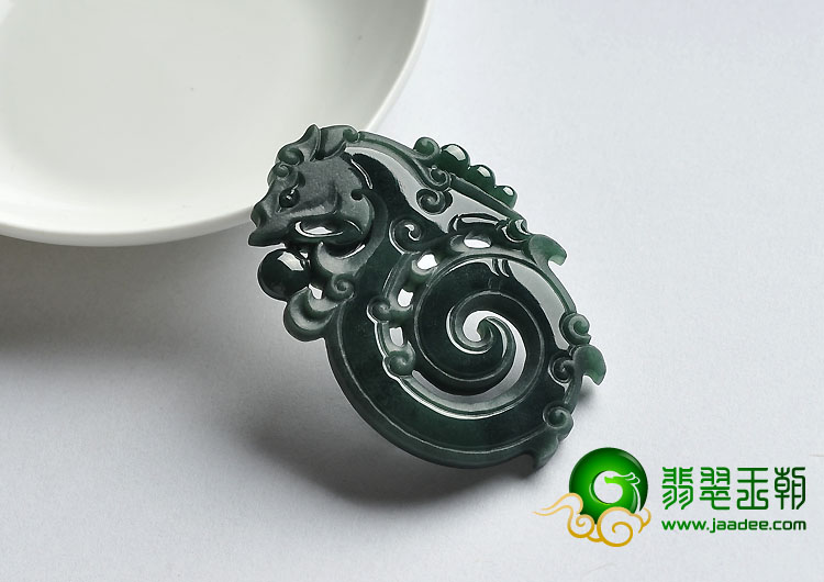 冰种墨翠缅甸翡翠A货仿古龙挂件