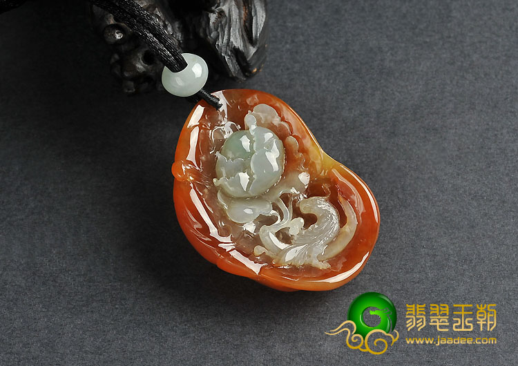 糯冰种红黄翡缅甸翡翠A货花开富贵挂件