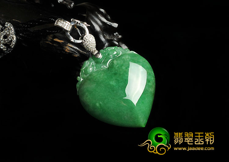 糯冰种阳绿缅甸翡翠A货心心相印挂件