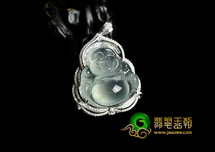 玻璃种晴水缅甸翡翠A货镶白金玉佛胸坠（真钻）