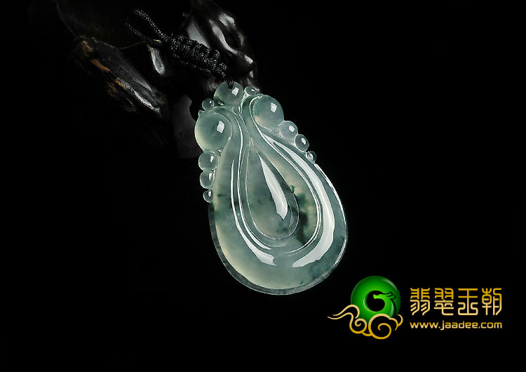 冰种飘花缅甸翡翠A货双龙如意挂件