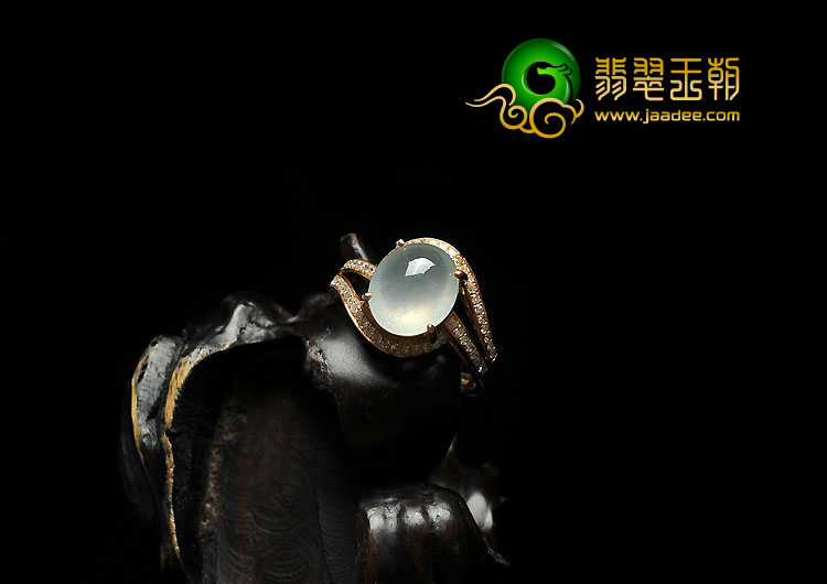 冰种缅甸翡翠A货镶玫瑰金戒指（真钻）