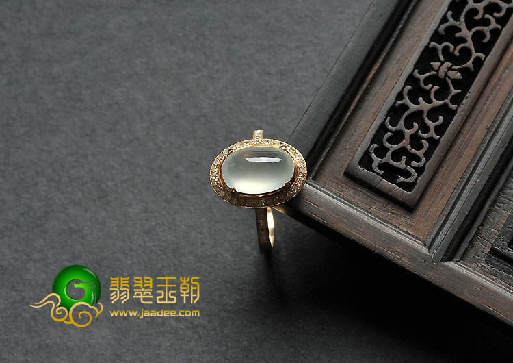 冰种缅甸翡翠A货镶玫瑰金戒指（真钻）