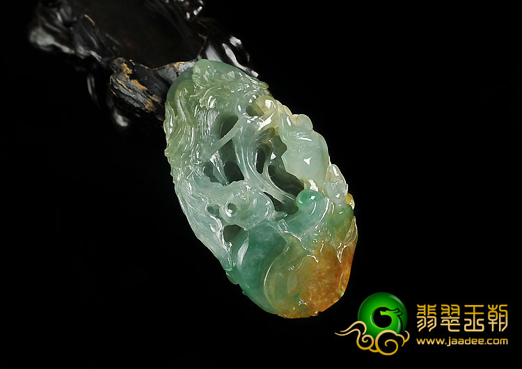 冰种黄加绿缅甸翡翠A货丹凤朝阳挂件