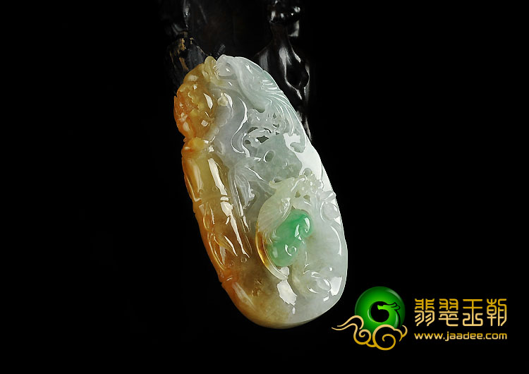 糯冰种三彩缅甸翡翠A货花开富贵挂件