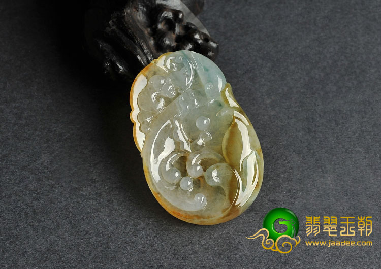 冰种黄翡略飘花缅甸翡翠A货福从天降挂件