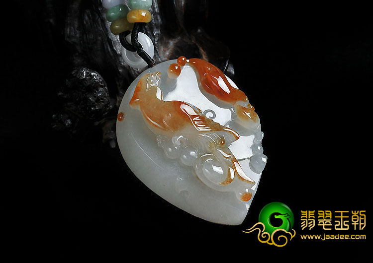 冰种红黄翡缅甸翡翠A货喜事连连挂件