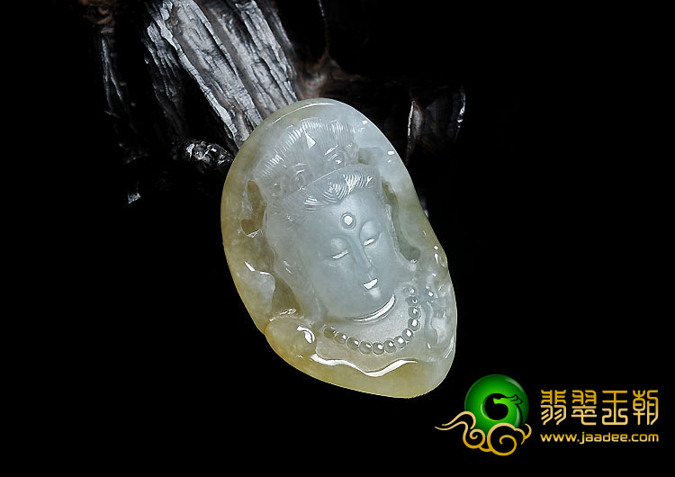 冰种黄翡缅甸翡翠A货观音头挂件