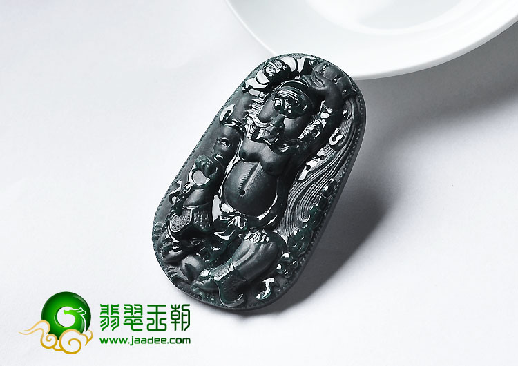 糯冰种墨翠缅甸翡翠A货钟馗挂件