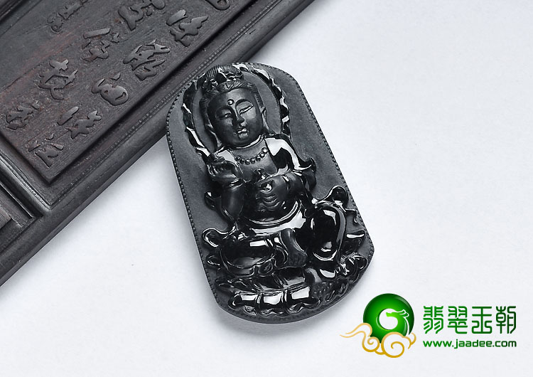 糯冰种墨翠缅甸翡翠A货观音挂件