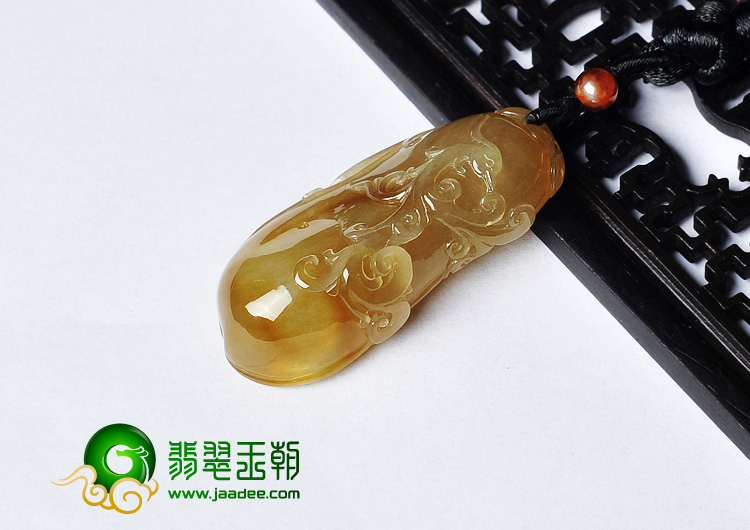 冰种褐黄翡缅甸翡翠A货有凤来仪挂件