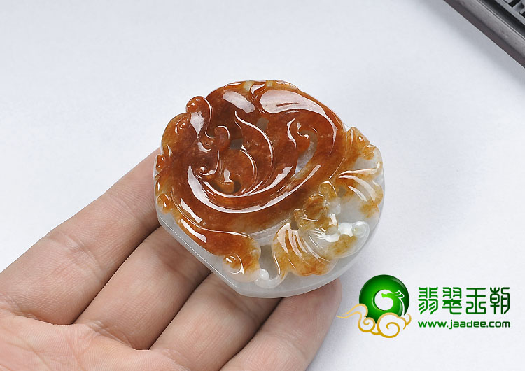 糯冰种红翡缅甸翡翠A货有凤来仪挂件