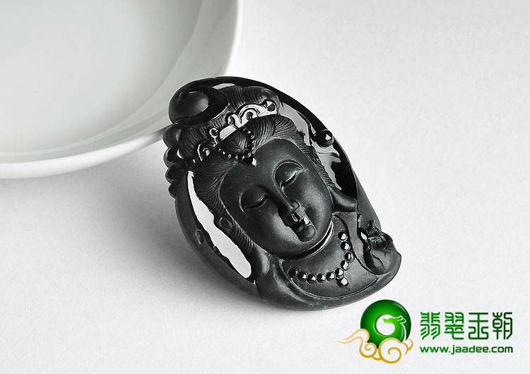 冰种墨翠缅甸翡翠A货观音头挂件