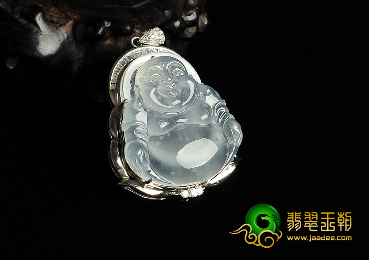 玻璃种缅甸翡翠A货镶白金玉佛胸坠（真钻）