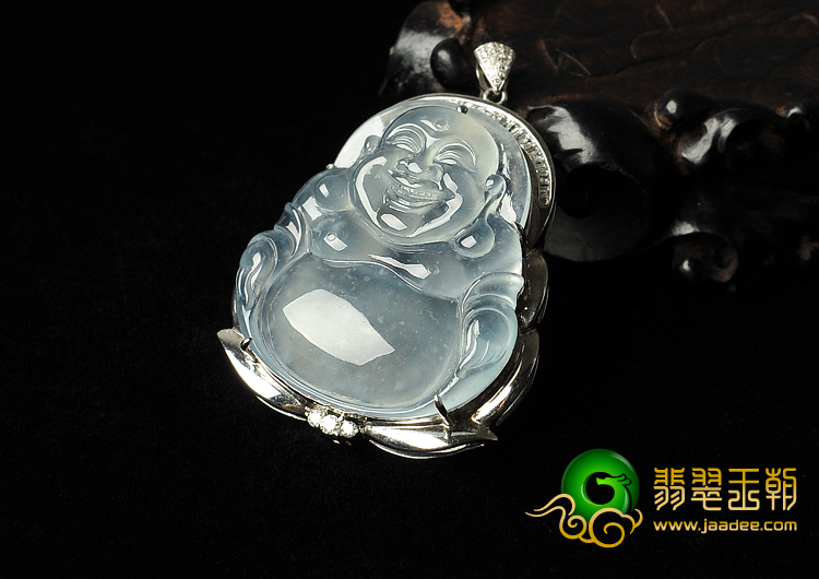 玻璃种缅甸翡翠A货镶白金玉佛胸坠（真钻）