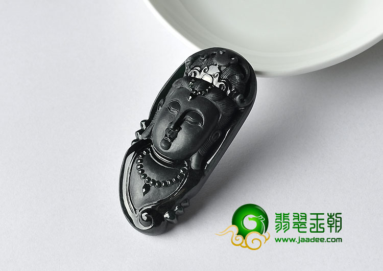 冰种墨翠缅甸翡翠A货观音头挂件