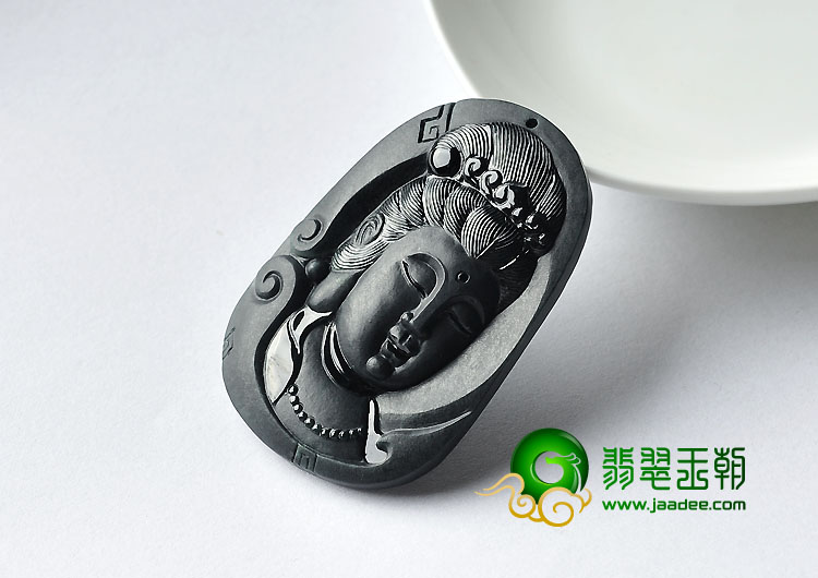 冰种墨翠缅甸翡翠A货观音头挂件