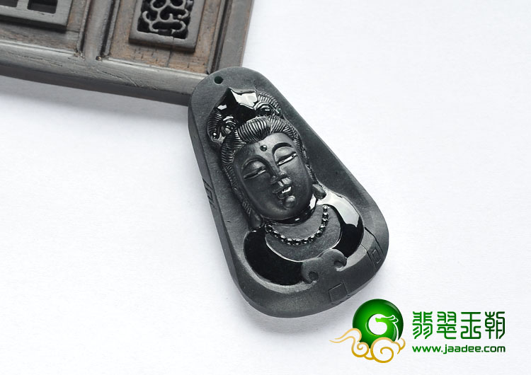 冰种墨翠缅甸翡翠A货观音头挂件