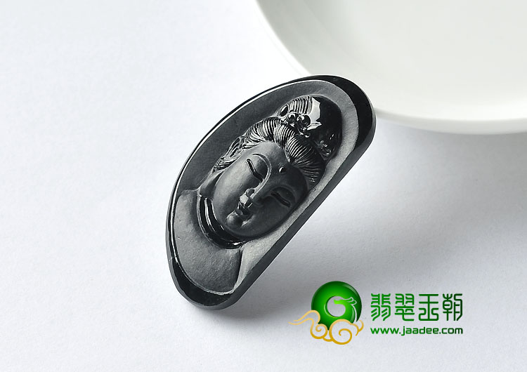 冰种墨翠缅甸翡翠A货观音头挂件