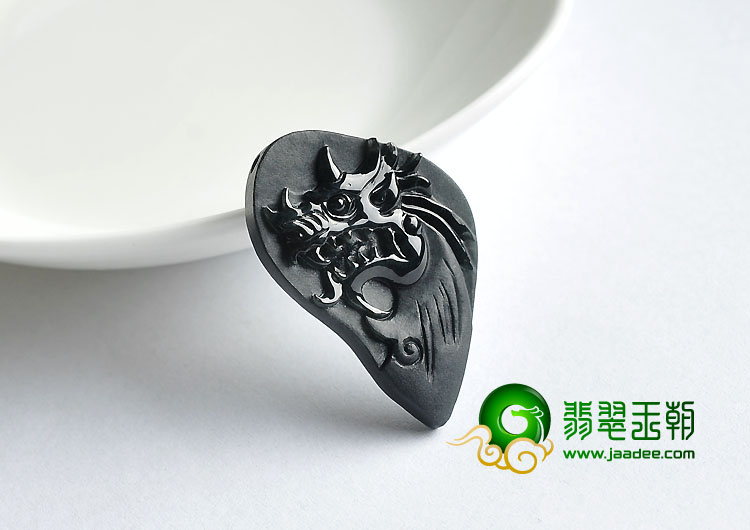 冰种墨翠缅甸翡翠A货龙头挂件