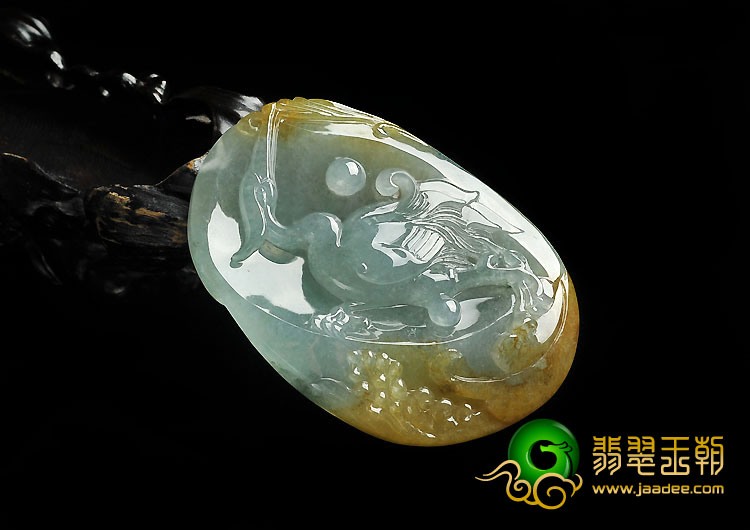 冰种黄翡飘花缅甸翡翠A货一路连科挂件