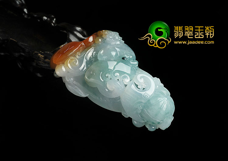 冰种红黄翡飘花缅甸翡翠A货事事如意挂件/手玩件