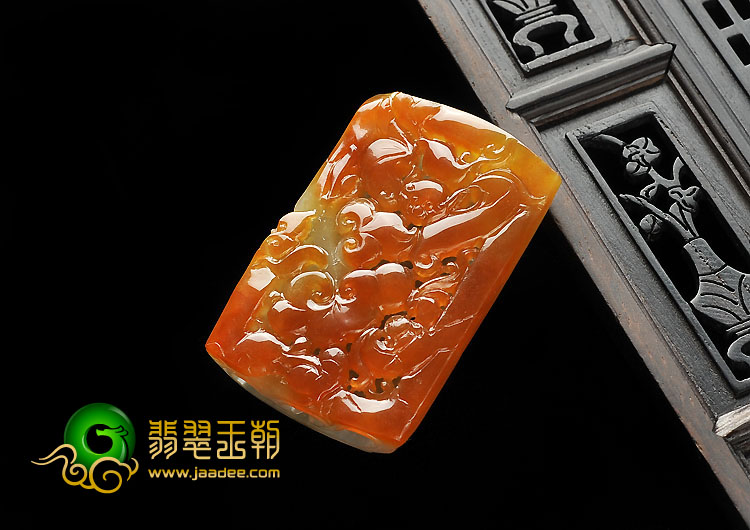 糯冰种红翡缅甸翡翠A货福从天降挂件