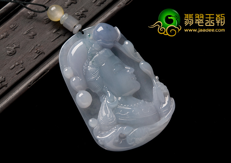 糯冰种紫罗兰略飘花缅甸翡翠A货观音头挂件