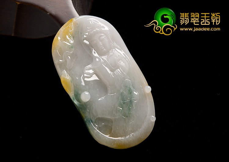 糯冰种三彩缅甸翡翠A货观音挂件