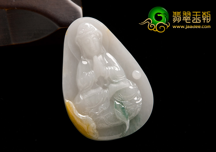 糯冰种三彩缅甸翡翠A货观音挂件