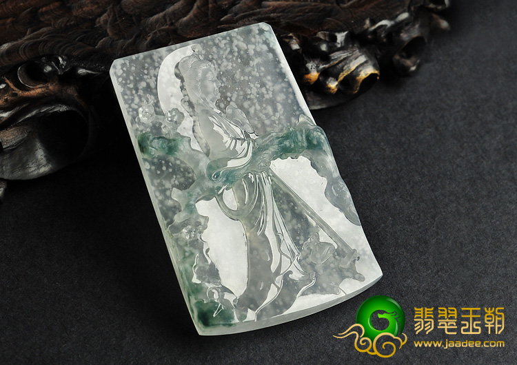 冰玻种飘花缅甸翡翠A货黛玉葬花挂件
