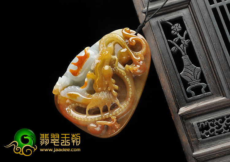 糯冰种红黄翡缅甸翡翠A货龙腾九州挂件