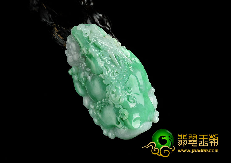 糯冰种苹果绿缅甸翡翠A货凤戏牡丹挂件