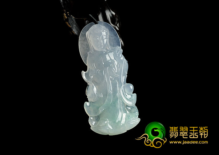冰种飘翠缅甸翡翠A货站观音挂件