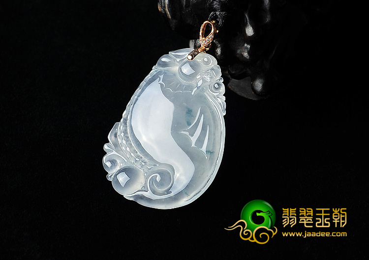 冰种略飘花缅甸翡翠A货鱼龙变挂件
