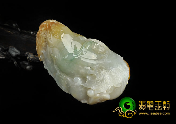 糯冰种黄翡略飘翠缅甸翡翠A货金玉满堂手玩件