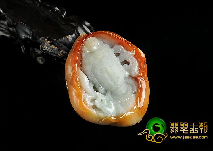 糯冰种红黄翡缅甸翡翠A货观音头挂件