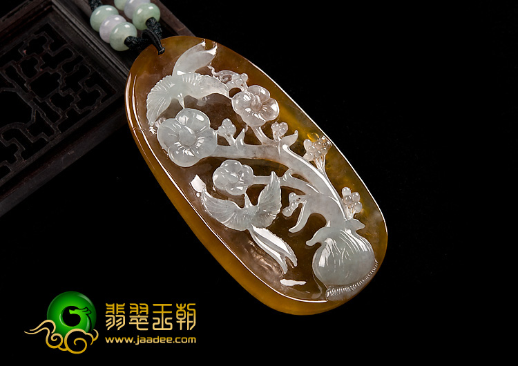 冰种黄翡缅甸翡翠A货喜上眉梢挂件