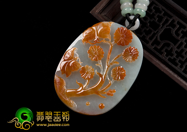 feicui糯冰种红黄翡缅甸翡翠A货蝶恋花挂件