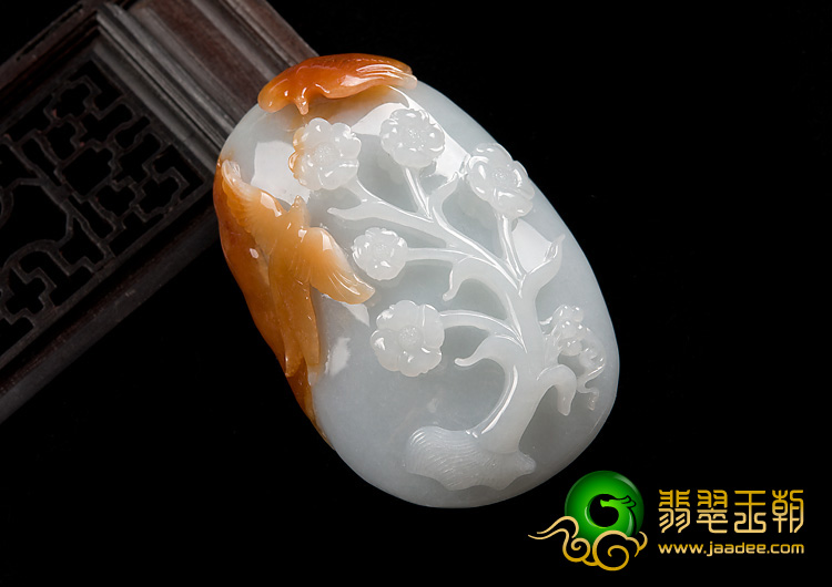 糯冰种红黄翡缅甸翡翠A货喜上眉梢挂件