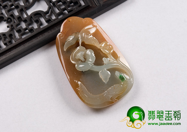 糯冰种红黄翡略飘翠缅甸翡翠A货喜上眉梢挂件