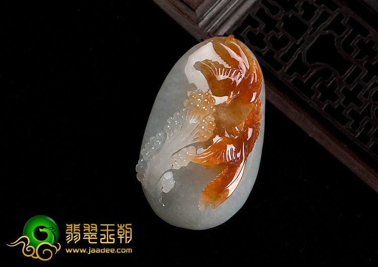 糯冰种红黄翡缅甸翡翠A货喜上眉梢挂件