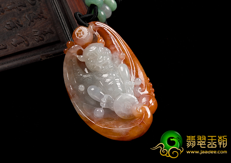 糯冰种红黄翡缅甸翡翠A货福寿如意挂件