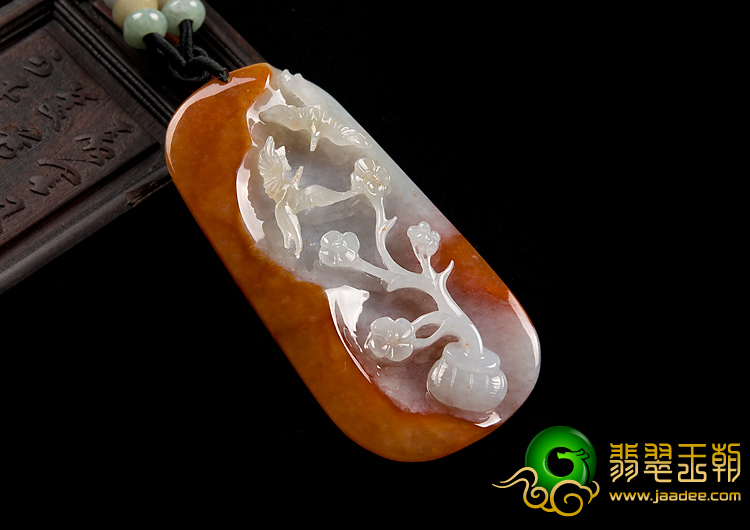 糯冰种红黄翡缅甸翡翠A货喜上眉梢挂件