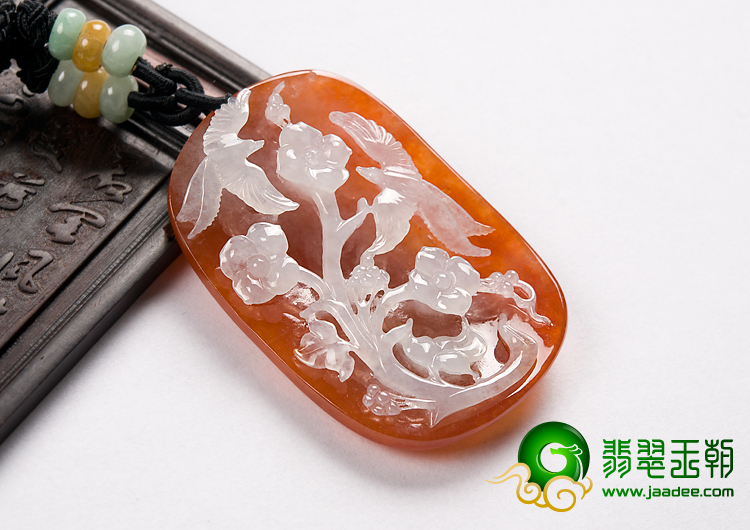 糯冰种红黄翡缅甸翡翠A货喜上眉梢挂件