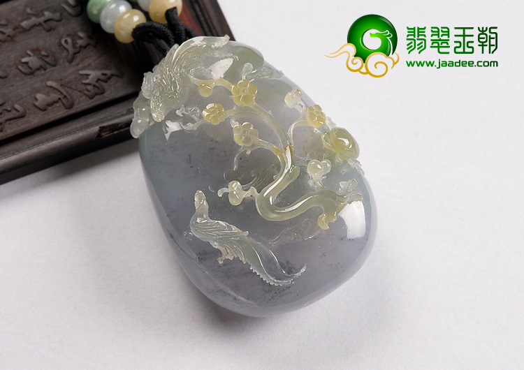 冰种淡黄翡缅甸翡翠A货喜上眉梢挂件