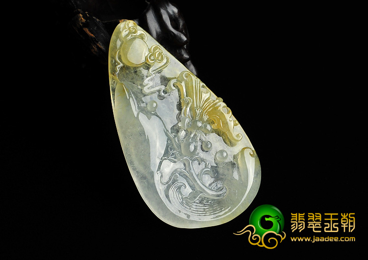 冰种黄翡缅甸翡翠A货蝶恋花挂件