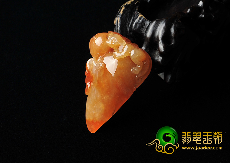 糯冰种红黄翡缅甸翡翠A货灵猴献寿挂件