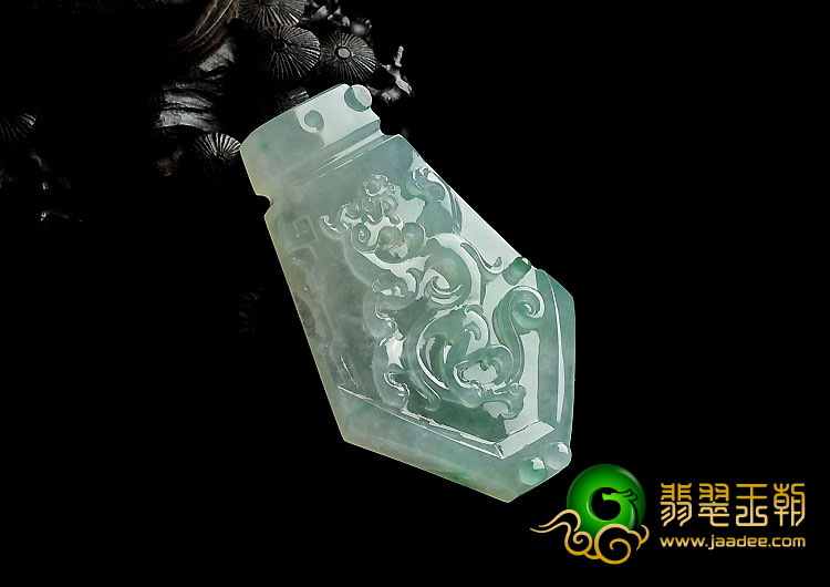 冰种晴水缅甸翡翠A货仿古龙凤呈祥挂件
