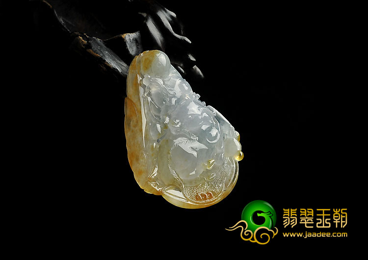 冰种黄翡缅甸翡翠A货洋洋得意挂件